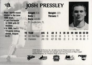 2000 Multi-Ad Charleston RiverDogs #13 Josh Pressley Back