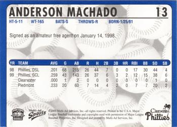 2000 Multi-Ad Clearwater Phillies #NNO Anderson Machado Back