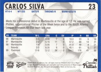 2000 Multi-Ad Clearwater Phillies #NNO Carlos Silva Back
