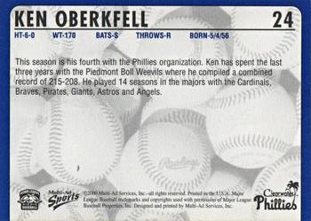 2000 Multi-Ad Clearwater Phillies #NNO Ken Oberkfell Back