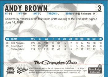 2000 Multi-Ad Greensboro Bats #3 Andy Brown Back