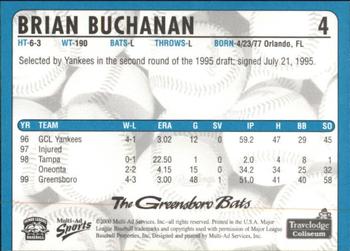 2000 Multi-Ad Greensboro Bats #4 Brian Buchanan Back