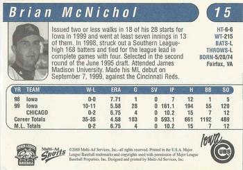 2000 Multi-Ad Iowa Cubs #15 Brian McNichol Back
