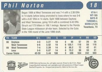 2000 Multi-Ad Iowa Cubs #18 Phil Norton Back