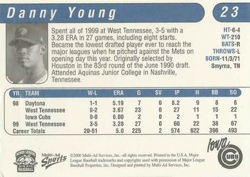 2000 Multi-Ad Iowa Cubs #23 Danny Young Back