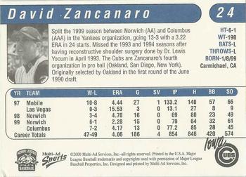 2000 Multi-Ad Iowa Cubs #24 David Zancanaro Back