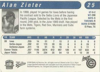 2000 Multi-Ad Iowa Cubs #25 Alan Zinter Back