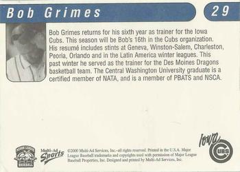 2000 Multi-Ad Iowa Cubs #29 Bob Grimes Back