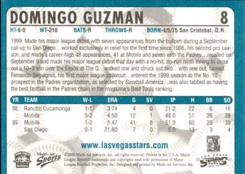 2000 Multi-Ad Las Vegas Stars #8 Domingo Guzman Back