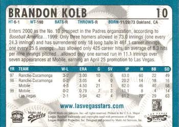 2000 Multi-Ad Las Vegas Stars #10 Brandon Kolb Back