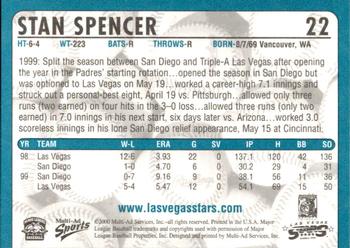 2000 Multi-Ad Las Vegas Stars #22 Stan Spencer Back