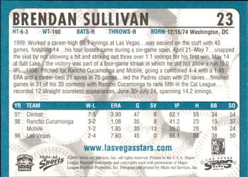 2000 Multi-Ad Las Vegas Stars #23 Brendan Sullivan Back