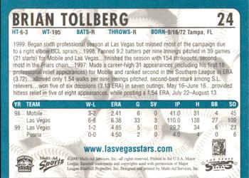 2000 Multi-Ad Las Vegas Stars #24 Brian Tollberg Back
