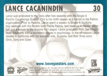 2000 Multi-Ad Las Vegas Stars #30 Lance Cacanindin Back