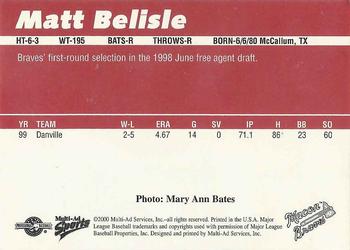 2000 Multi-Ad Macon Braves #NNO Matt Belisle Back