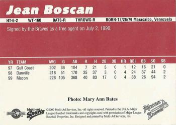 2000 Multi-Ad Macon Braves #NNO Jean Boscan Back