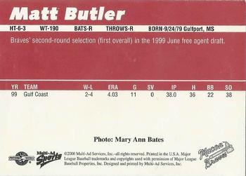2000 Multi-Ad Macon Braves #NNO Matt Butler Back