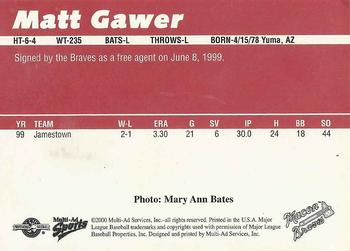 2000 Multi-Ad Macon Braves #NNO Matt Gawer Back
