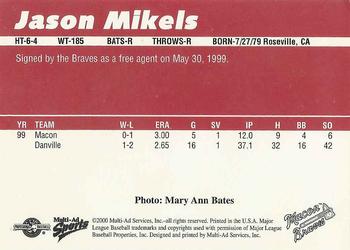 2000 Multi-Ad Macon Braves #NNO Jason Mikels Back