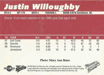 2000 Multi-Ad Macon Braves #NNO Justin Willoughby Back