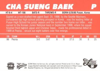 2000 Multi-Ad Midwest League Top Prospects (Numbered) #28 Cha Seung Baek Back