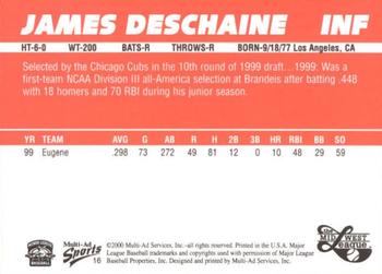 2000 Multi-Ad Midwest League Top Prospects (Numbered) #16 James Deschaine Back