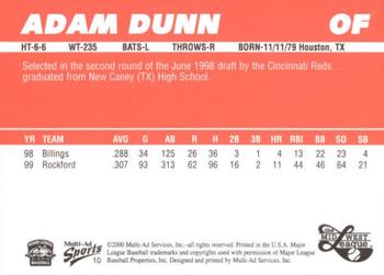 2000 Multi-Ad Midwest League Top Prospects (Numbered) #10 Adam Dunn Back