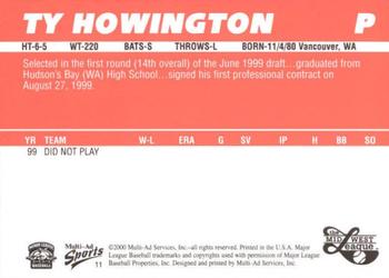 2000 Multi-Ad Midwest League Top Prospects (Numbered) #11 Ty Howington Back