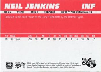 2000 Multi-Ad Midwest League Top Prospects (Numbered) #26 Neil Jenkins Back