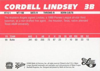 2000 Multi-Ad Midwest League Top Prospects (Numbered) #7 Cordell Lindsey Back