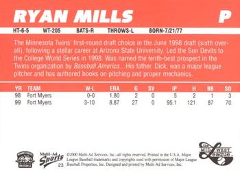 2000 Multi-Ad Midwest League Top Prospects (Numbered) #23 Ryan Mills Back
