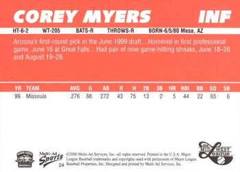 2000 Multi-Ad Midwest League Top Prospects (Numbered) #24 Corey Myers Back