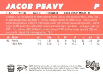 2000 Multi-Ad Midwest League Top Prospects (Numbered) #13 Jacob Peavy Back