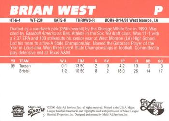 2000 Multi-Ad Midwest League Top Prospects (Numbered) #5 Brian West Back