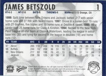 2000 Multi-Ad New Orleans Zephyrs #1 James Betszold Back