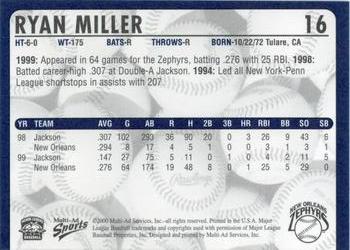 2000 Multi-Ad New Orleans Zephyrs #16 Ryan Miller Back