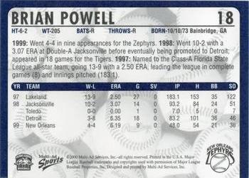 2000 Multi-Ad New Orleans Zephyrs #18 Brian Powell Back