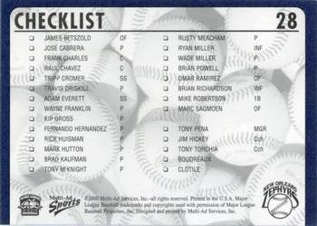 2000 Multi-Ad New Orleans Zephyrs #28 Checklist Back
