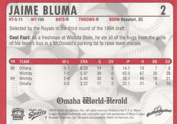 2000 Multi-Ad Omaha Golden Spikes #2 Jaime Bluma Back