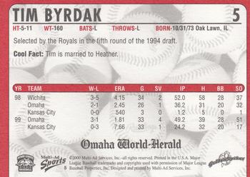 2000 Multi-Ad Omaha Golden Spikes #5 Tim Byrdak Back