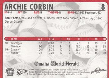 2000 Multi-Ad Omaha Golden Spikes #8 Archie Corbin Back