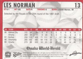 2000 Multi-Ad Omaha Golden Spikes #13 Les Norman Back
