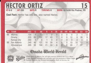 2000 Multi-Ad Omaha Golden Spikes #15 Hector Ortiz Back