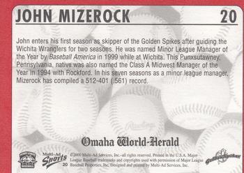 2000 Multi-Ad Omaha Golden Spikes #20 John Mizerock Back
