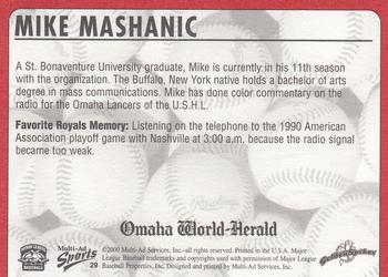 2000 Multi-Ad Omaha Golden Spikes #29 Mike Mashanic Back