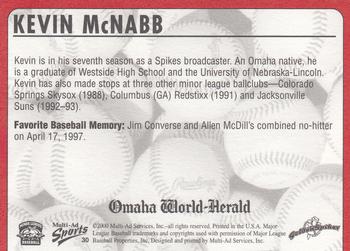 2000 Multi-Ad Omaha Golden Spikes #30 Kevin McNabb Back