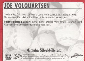 2000 Multi-Ad Omaha Golden Spikes #32 Joe Volquartsen Back