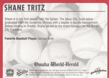 2000 Multi-Ad Omaha Golden Spikes #33 Shane Tritz Back