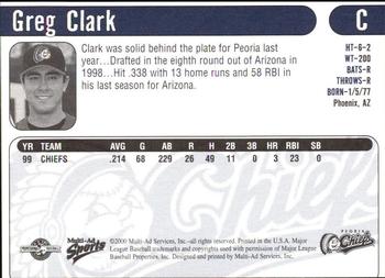 2000 Multi-Ad Peoria Chiefs #NNO Greg Clark Back