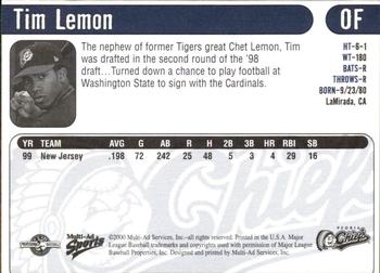 2000 Multi-Ad Peoria Chiefs #NNO Tim Lemon Back